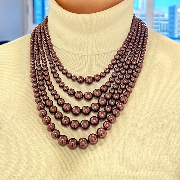Rare Heidi Daus Age of Elegance Aubergine Pearls 5-string Jewelry Set - Picture 11 of 14